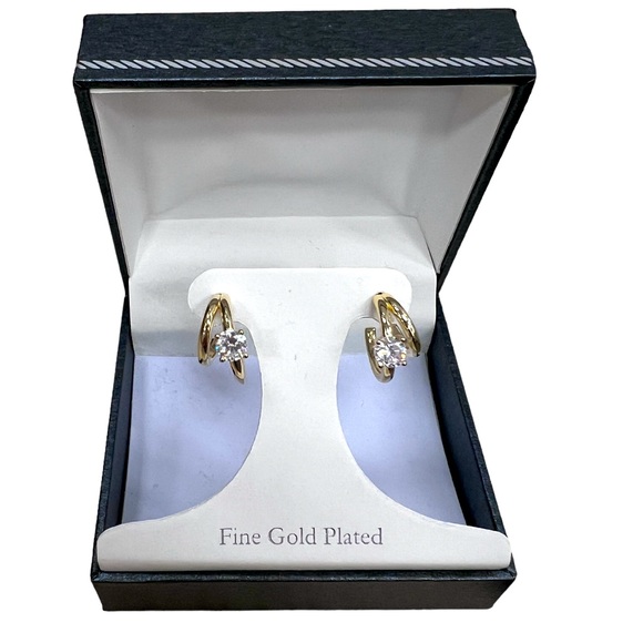 Diamond Zircon 1” Gold Plated Hoops, 1.5 - 2 Ct, Classic Box, NWOT - Picture 3 of 7